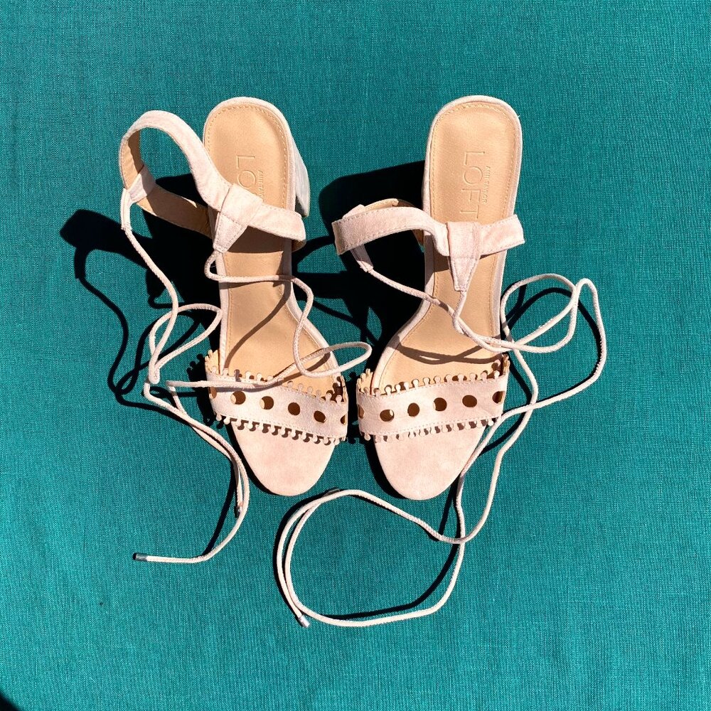 Pale Pink Laser Cut Tie-up Heels, Perfect for a Wedding